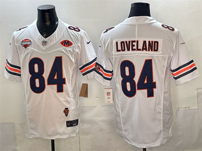 Men's White Chicago Bears #84 Colston Loveland F.U.S.E. 2025 NFC North Champions & VMH Patch Vapor Untouchable Limited Stitched Football Jersey